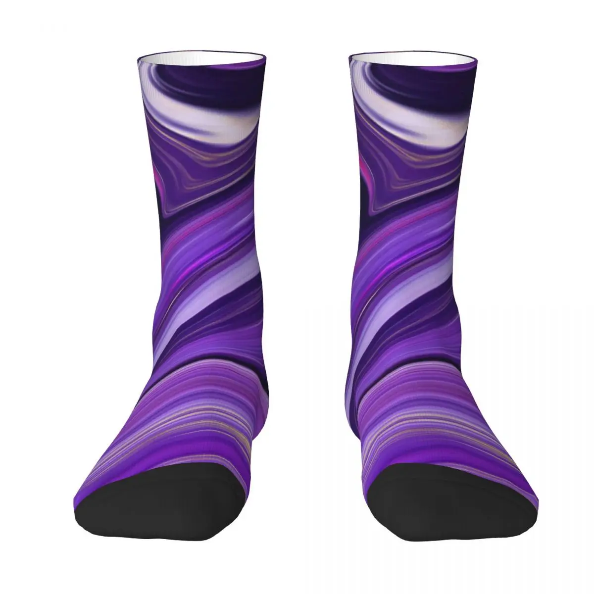 Purple Marble Socks Autumn Abstract Liquid Print Stockings Trendy Ladies Breathable Socks Design Cycling Non-Slip Socks