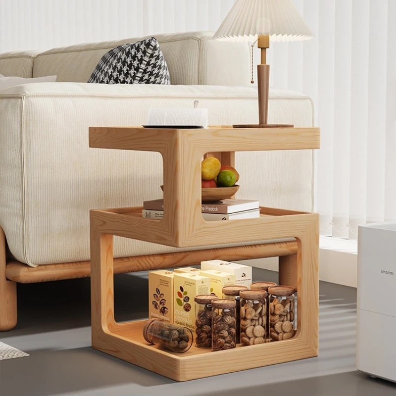 Sofa side table Solid wood bedside table Bedside table with lamp Small coffee table