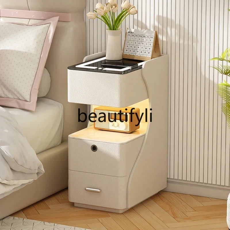 

beige bedside table smart with fingerprint lock mini 2024 new model with small cabinet and low cabinet