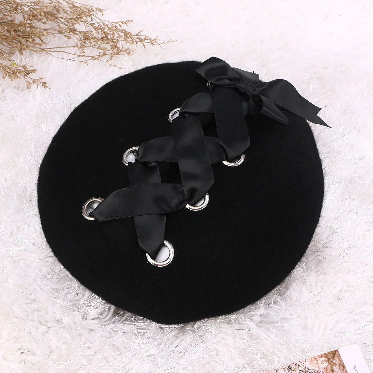 

Women's Bow Beret Wool Blend Lightweight Adjustable Strap Vintage Fashion Winter Hat for Elegant Ladies