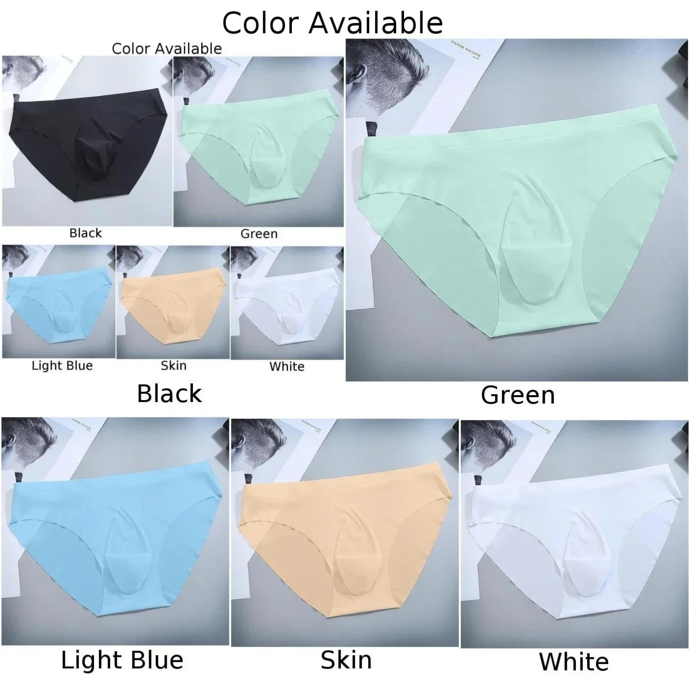 Men's Traceless Underwear Briefs Shorts Middle Waist Ice Silk Transparent Breathable Bulge Pouch Panties For Man