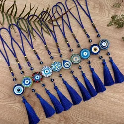 2025 New Evil Eye Lucky Protection Tassel Crystals Feng Shui Car Hoom Decor Turkish Blue Eye Retro Glass Pendant Home Decor
