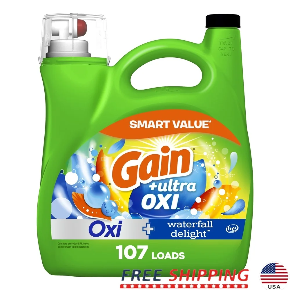 الترا أوكسي منظف الغسيل السائل شلال ديلايت رائحة 154 أوقية سائلة 107 تحميل مزيل البقع مزيل الرائحة HE متوافق مع الباردة