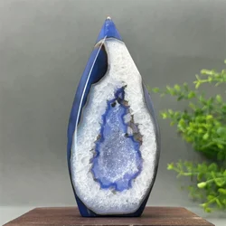 Natural Blue Agate Geode Free Form Torch Reiki Healing Spiritual Meditation Witchcraft Altar Feng Shui Home Decor Gift