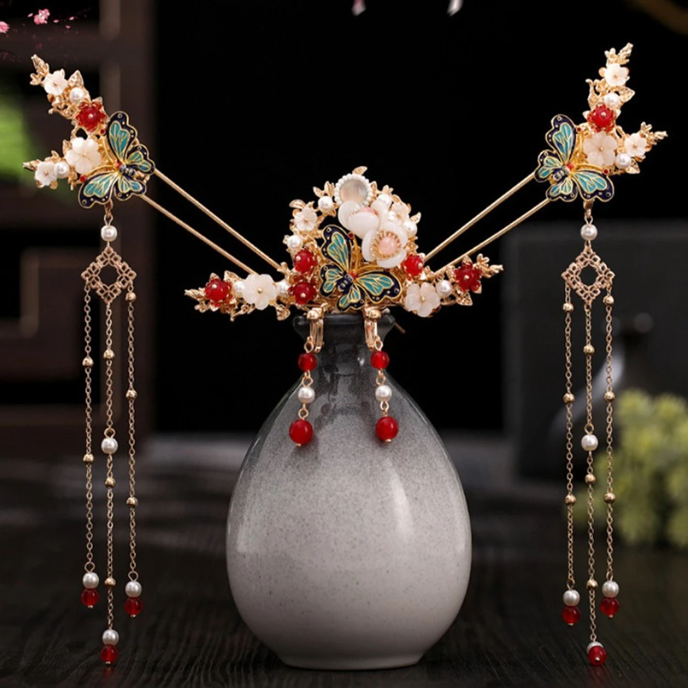 

Bridal Fashion Antique Hanfu Women Earrings Set Bride Accessories Hair Accessory Set Hair Stick Hair Comb Hairpin