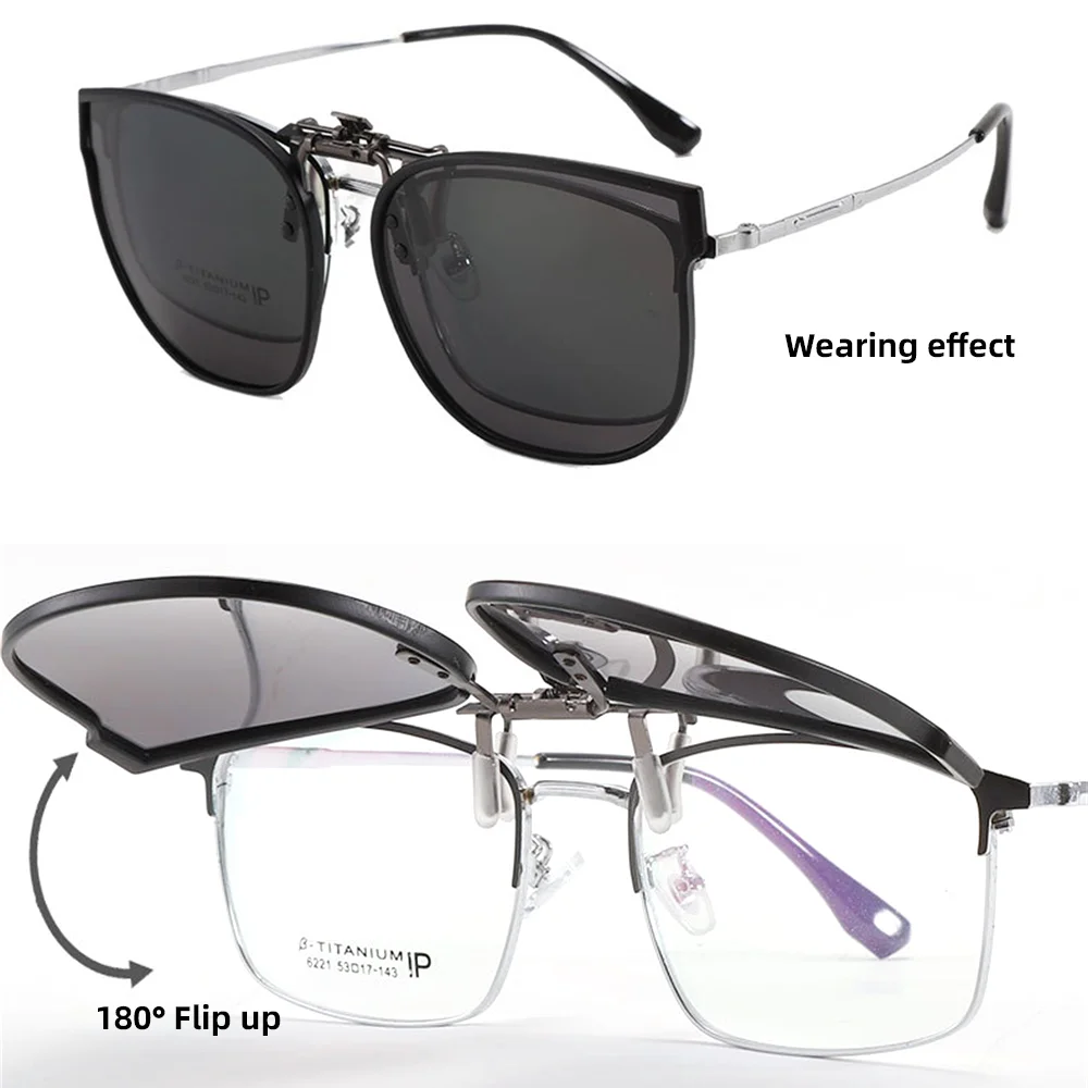 VIVIBEE Hochklappbare Sonnenbrille zum Aufstecken für Autofahren, 52 mm, polarisiert, UV400, große Größe, blendfreie Linse, übergroße Universal-Clips – Detail 2