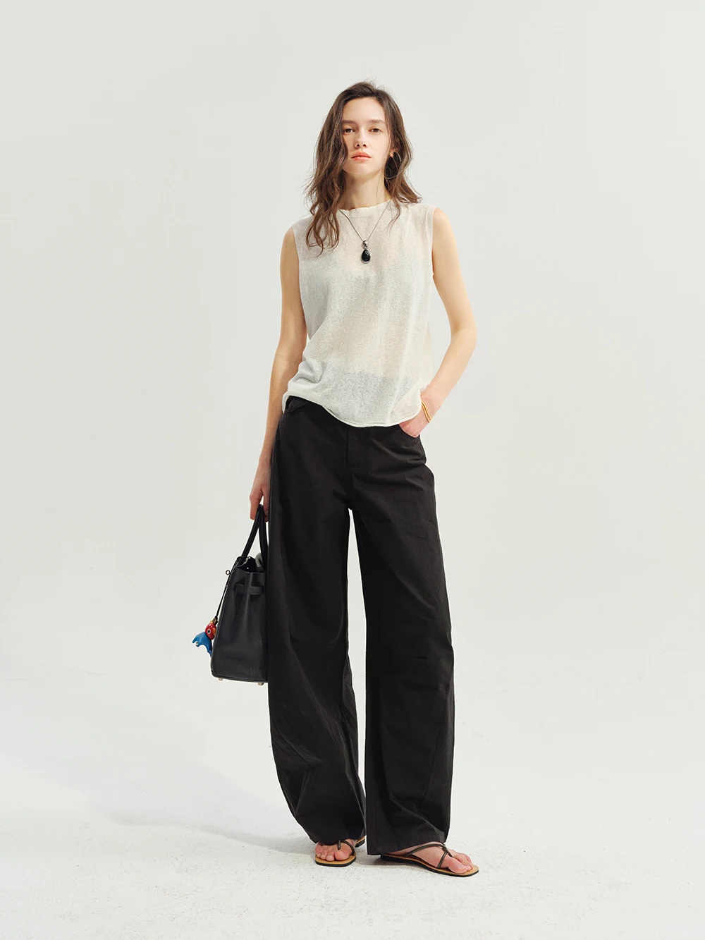 

Ultra-Thin Balloon Pants Cotton Loose Wide Leg Pants Women Black Spring Summer Casual Pants OWNSONG Paper Feel Lazy Scythe