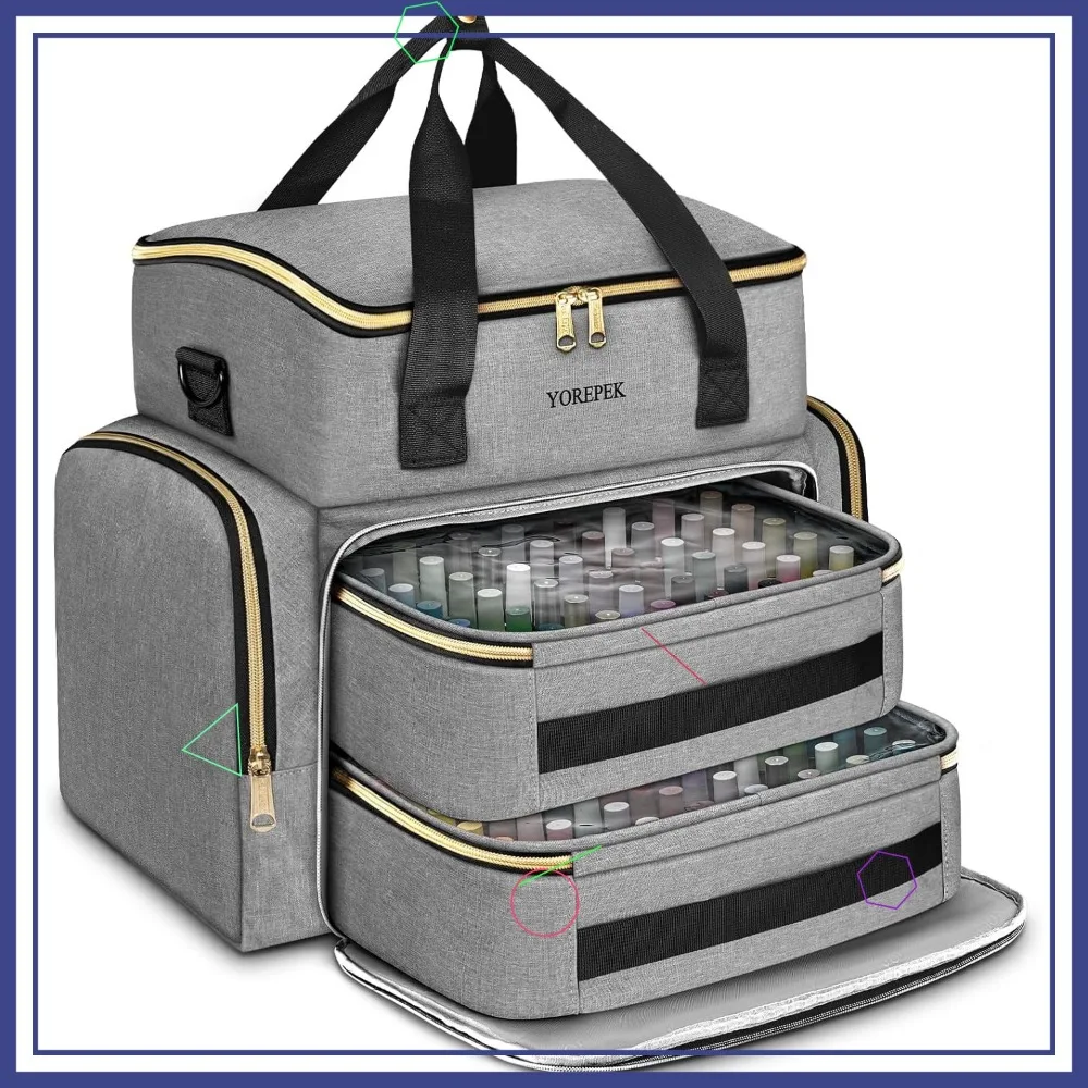 

Large Nail Polish Organizer Case Holds 96 Bottles with UV Lamp Compartment, Grey Storage Bag for Manicure Tools