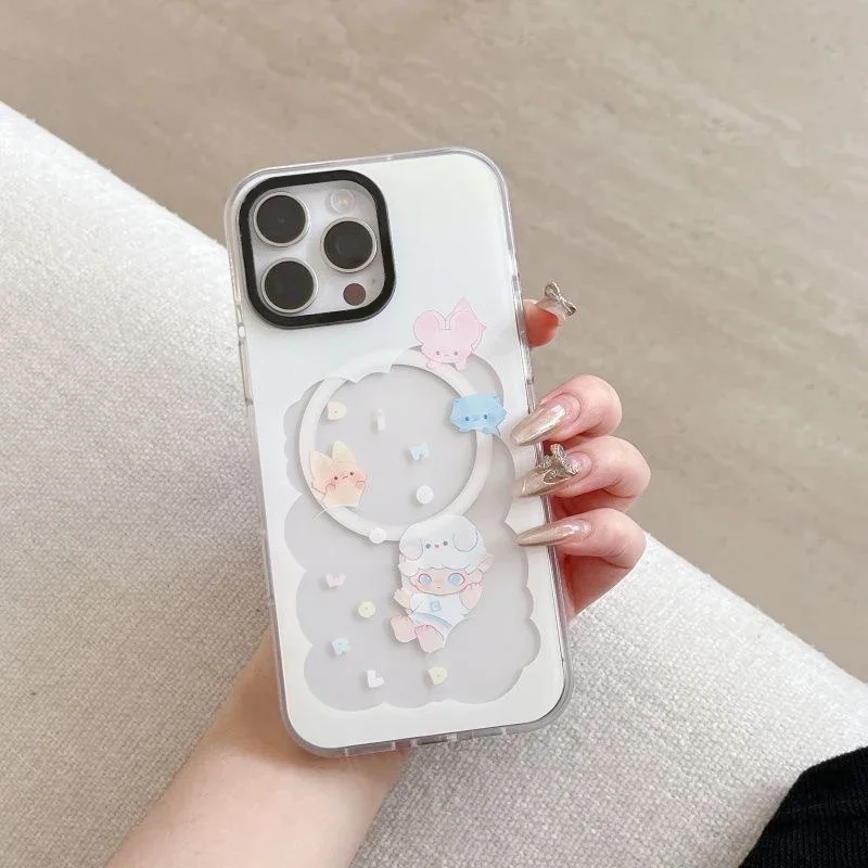 Cute Cartoon Cloud Boy Transparent Border Magnetic IPhone 13 14 15 16 Pro Max Case