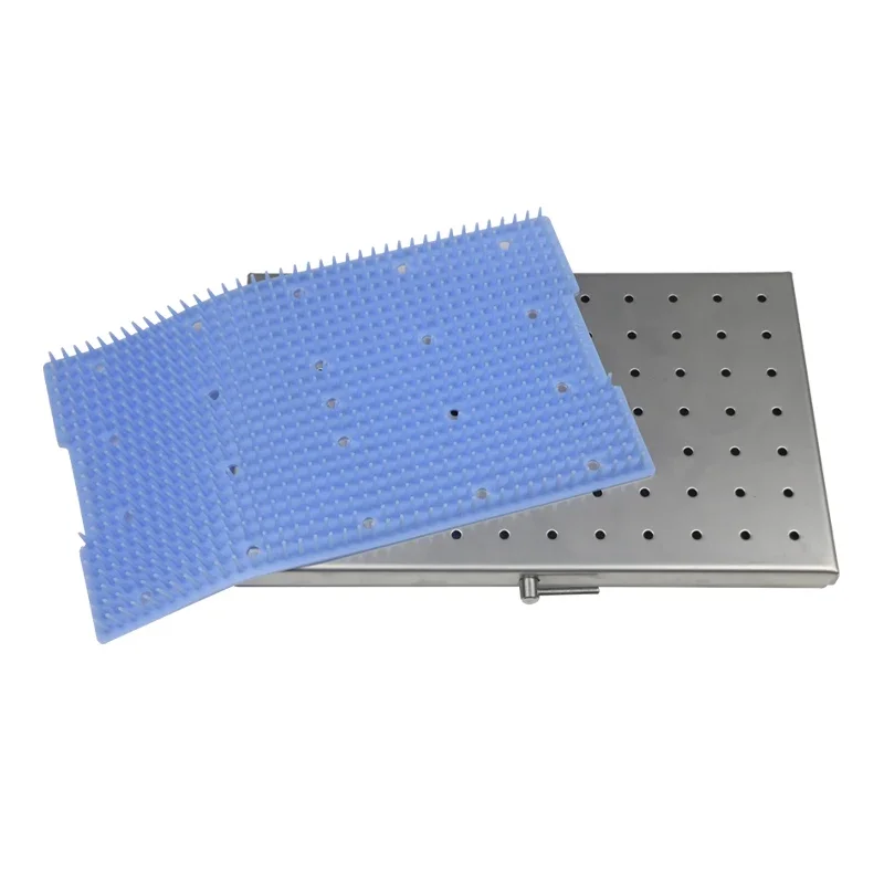 Stainless Steel Sterilization Tray Case Disinfection Box with Silicone Pad Sterilising Tray Case