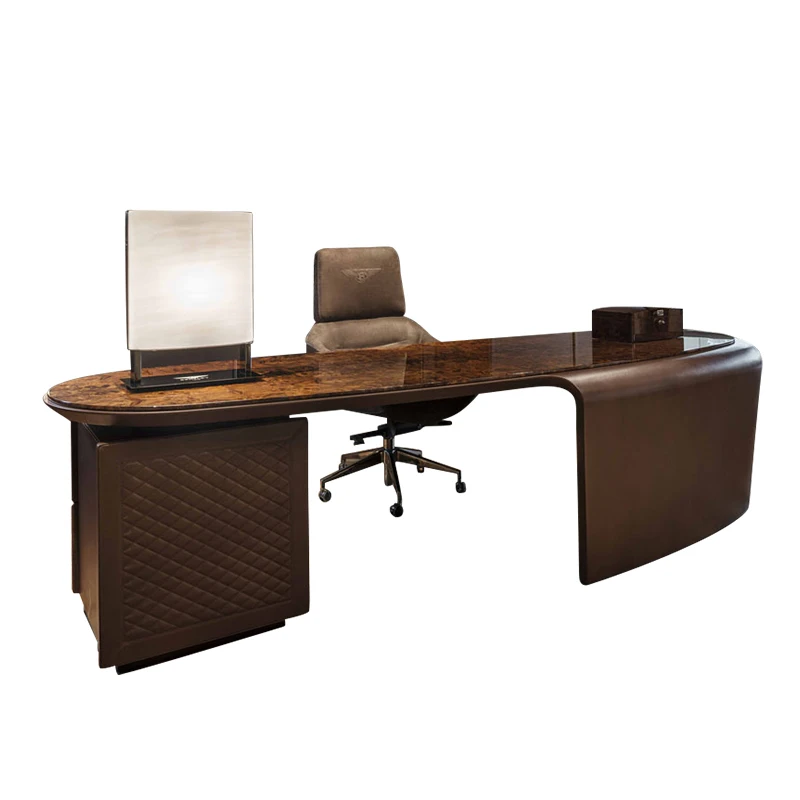 

Italian light luxury study desk and chairs, combined office boss table and large desk corner integration