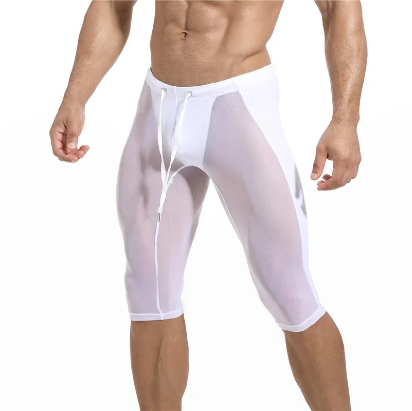 

Men's Casual Beach Shorts With Drawstring Sexy Sheer Mesh Low Waist Breathable Tight Shorts Male Gym Bodybuilding Short Pants