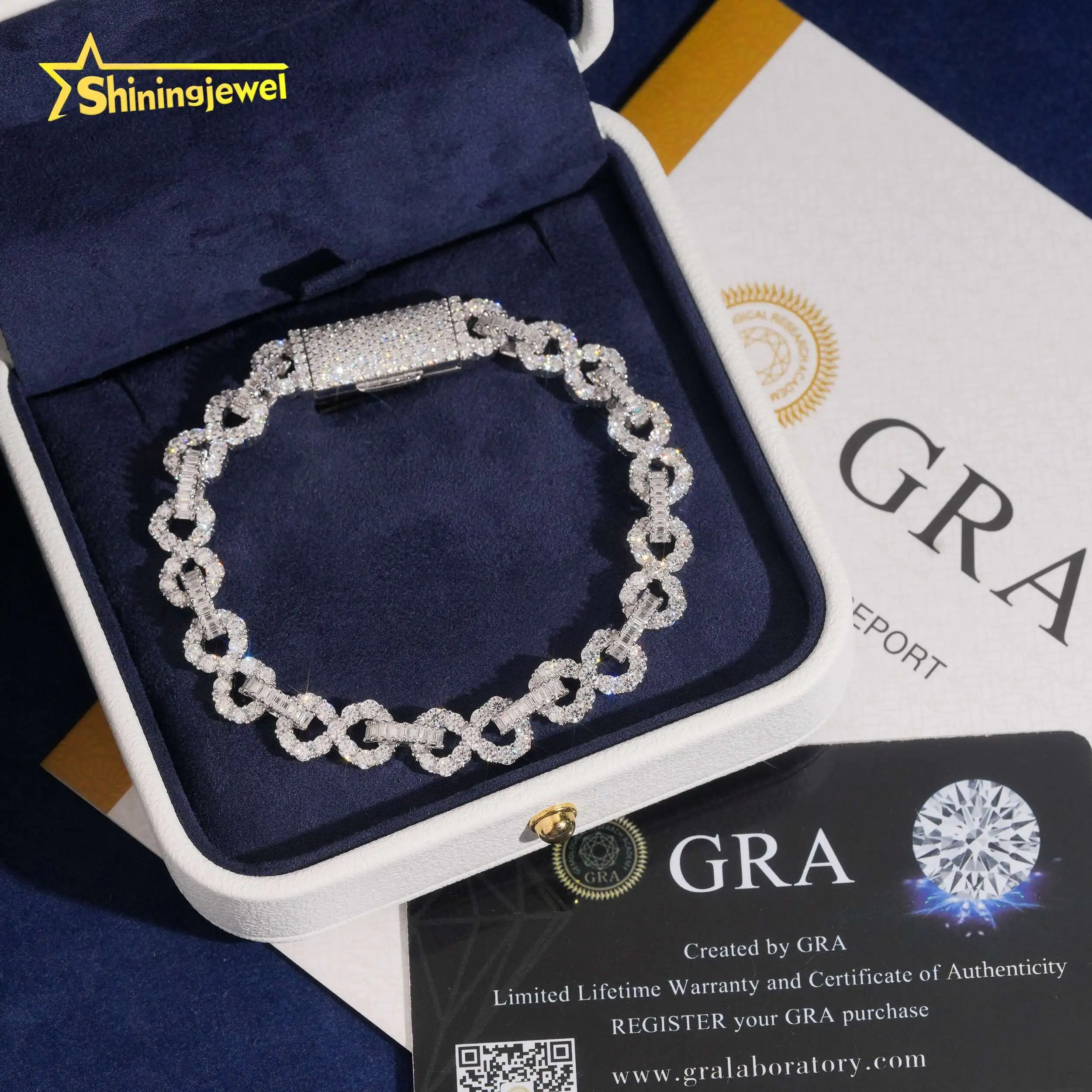 New Arrival 8mm Hip Hop Jewelry Iced Out Moissanite Cuban Bracelet 925 Silver Inifinte Cuban Bracelet Pass Diamond Tester...