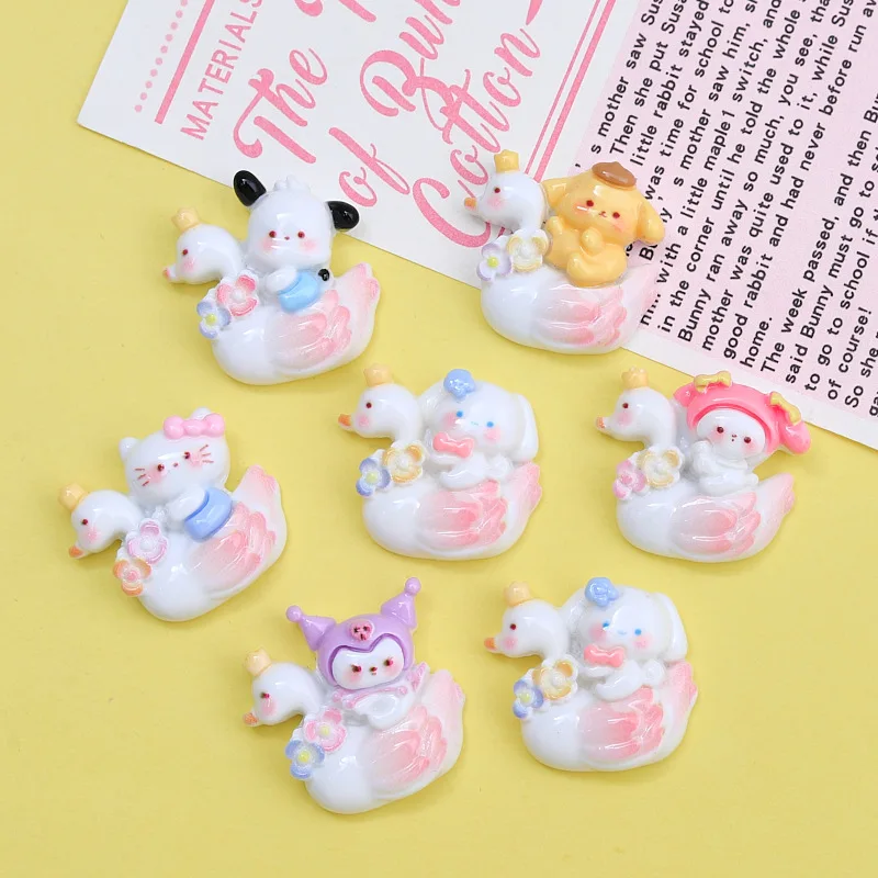 10 Pcs Cartoon Resin Cute Cartoon Animal Cute SwanStyle Hairpin Pendant Scrapbook Craft Diy Miniature Ornament Accessories