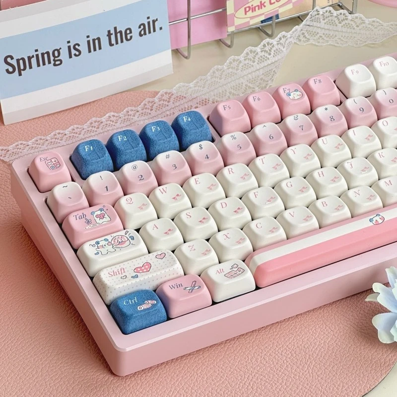 Pure Heartbeat SOA Height PBT Creative Keycaps 150keys Thermal Sublimation Cute Pink Mechanical Keyboard Keycaps Gifts