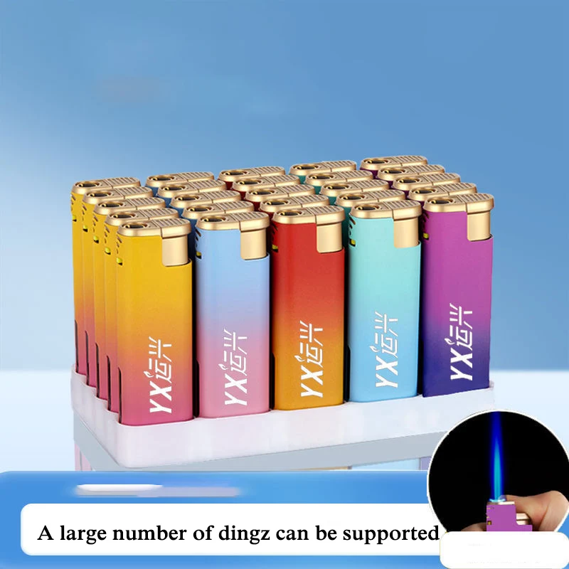 

25 металлических многоцветных ветрозащитных зажигалок: прочные, прямые, матовые, многоразовые, модные, для сигарет, подарки для мужчин-курильщиков