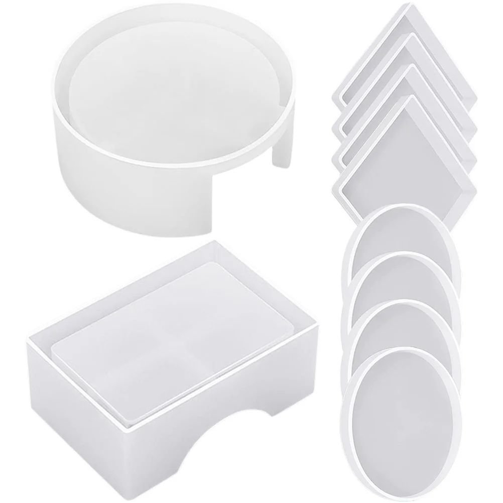 1Set Coaster Casting Tools Round Square Shapes DIY Crystal Epoxy Mold Reusable Nonstick Easy Operate Clean Unique Design