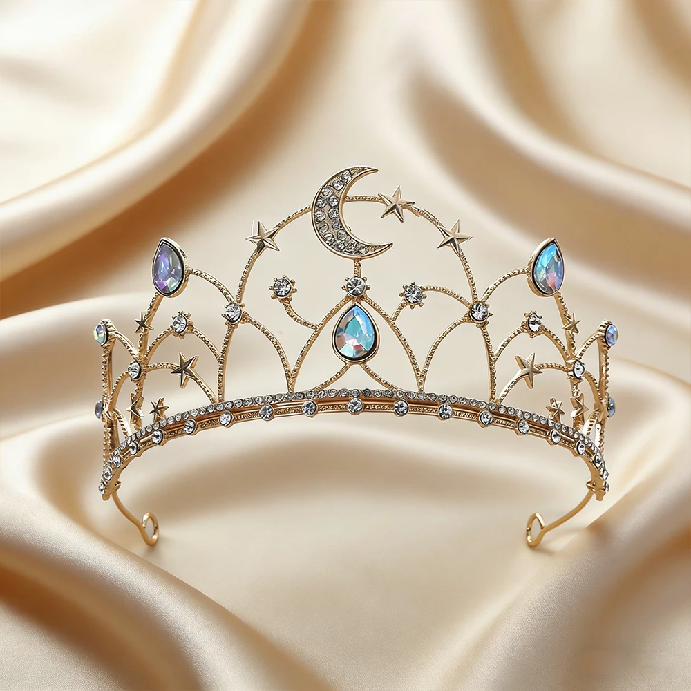 

Барочная тиара с луной и звездами, королевская корона со стразами, идеально подходит для свадеб, выпускных вечеров, косплея, волшебных и особых случаев