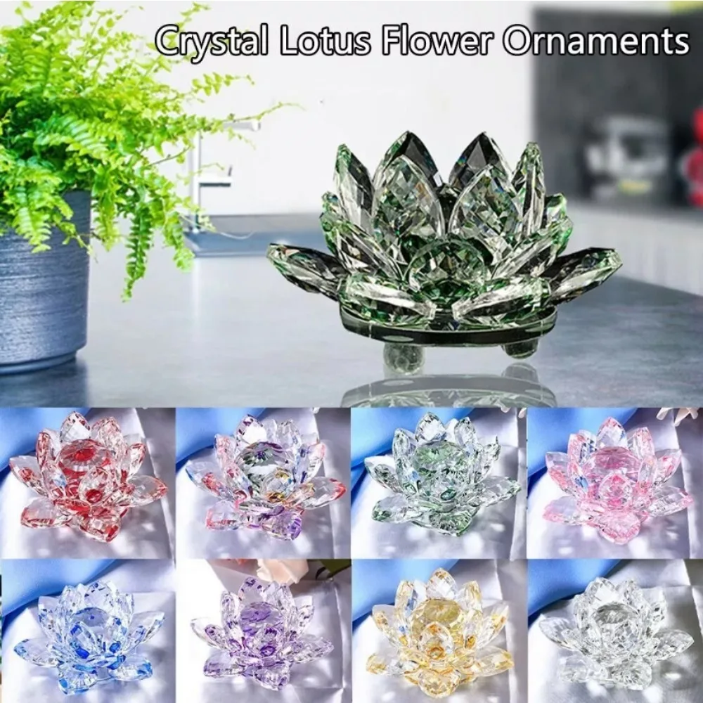 80mm Crystal Lotus Flower Hue Reflection Feng Shui Home Decor Flower Figurine Glass Craft Collection Table Ornaments Souvenir