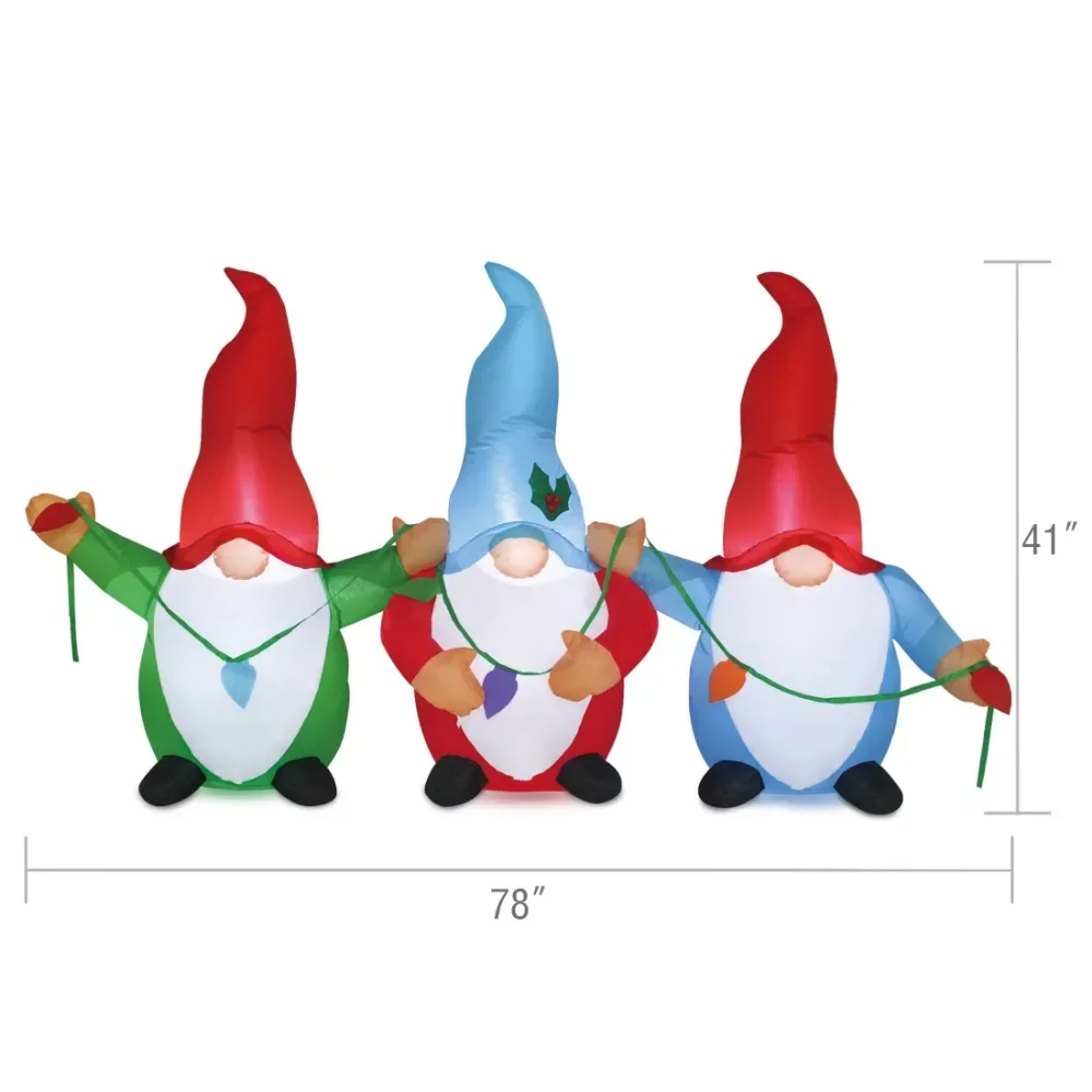 Christmas Decorations Christmas Gnomes Trio Inflatable With Fabric C9 Bulbs 6.5ft Decoration 2024 Gift Tree Liquidations Event