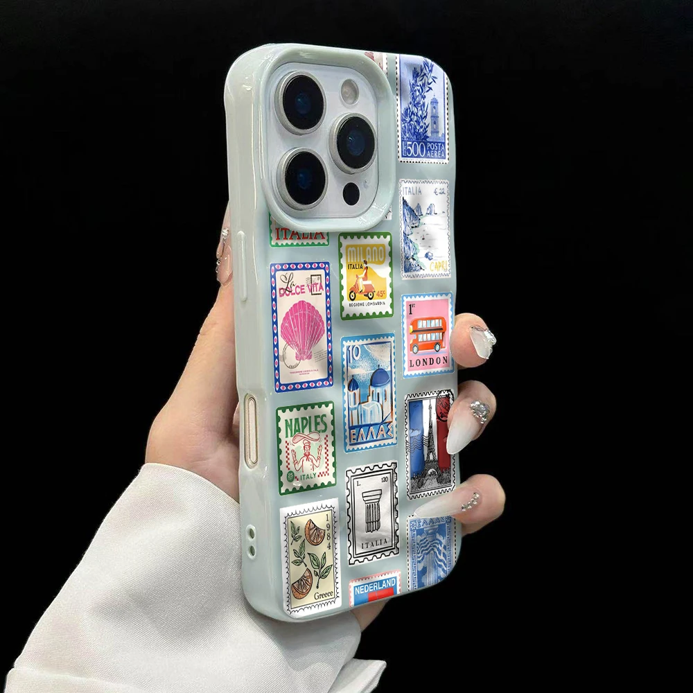 Reisestempel Kreatives Modisches Handyhülle für iPhone 17 16 15 14 13 12 11 Pro Max 14 Plus 17Air Falten-Wellen Weiche Silikonhülle – Detail 10