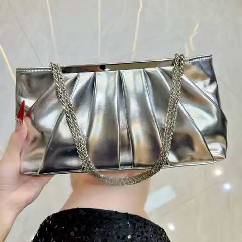 New Pleated Evening Clutch for Women, Luxury Formal Dress Handbag with Chain, Versatile Shoulder &amp; Underarm Bag