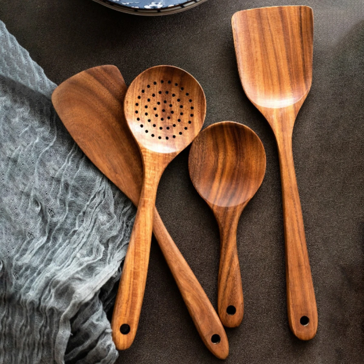Wood Kitchenware Cooking Set Household Spatula Spoon Set Salad Spoon Fork Stirring Spoon Kitchen Baking Set With storage bucket - Image 2