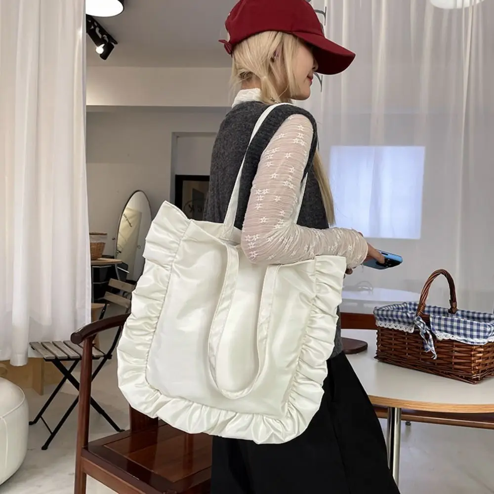 Bolso de hombro con volantes de nuevo diseño a la moda, bolso plisado con volantes de Color sólido de estilo francés, bolso dulce de gran capacidad para mujer y niña