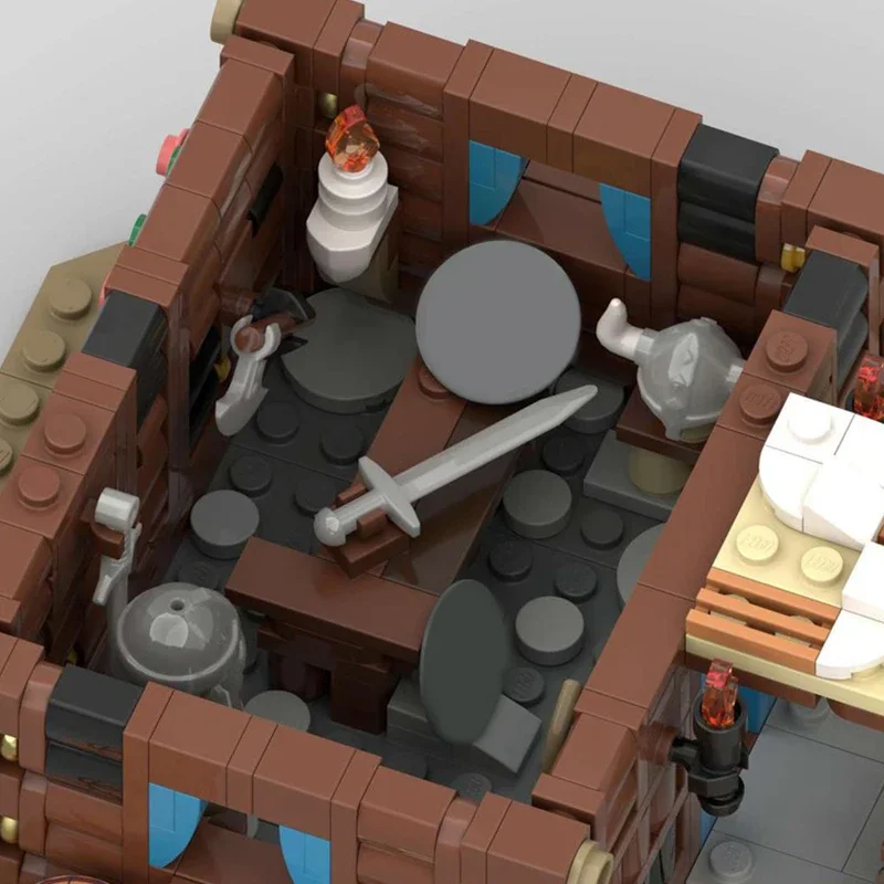 2024 Moc Ideas Viking Village Trading Post Building Blocks Medieval House Architecture Model Toy for Children Educational Gift