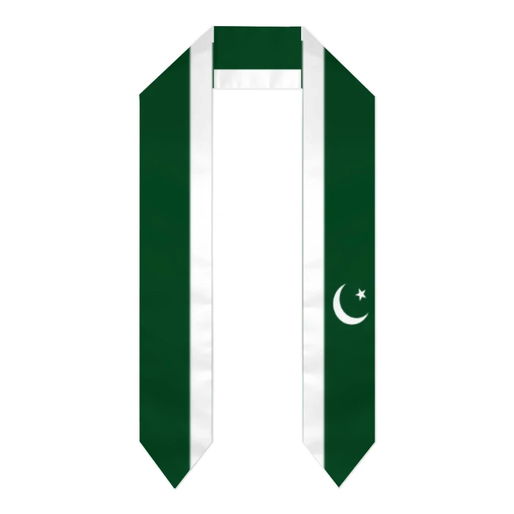 Graduation Sash Pakistan Flag scarf Shawl Stole Sapphire Blue with Stripe Bachelor Gown Accessory Ribbon 180*14cm