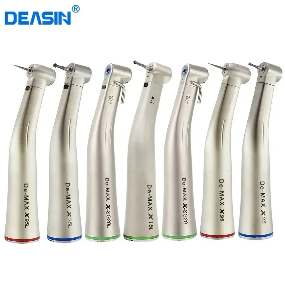 DEASIN Dental 1:1/1:5/20:1/4:1 Contra Angle LED Fiber Optic Low Speed Handpiece Air Turbine Max X95L X25L Type Dentistry Tools