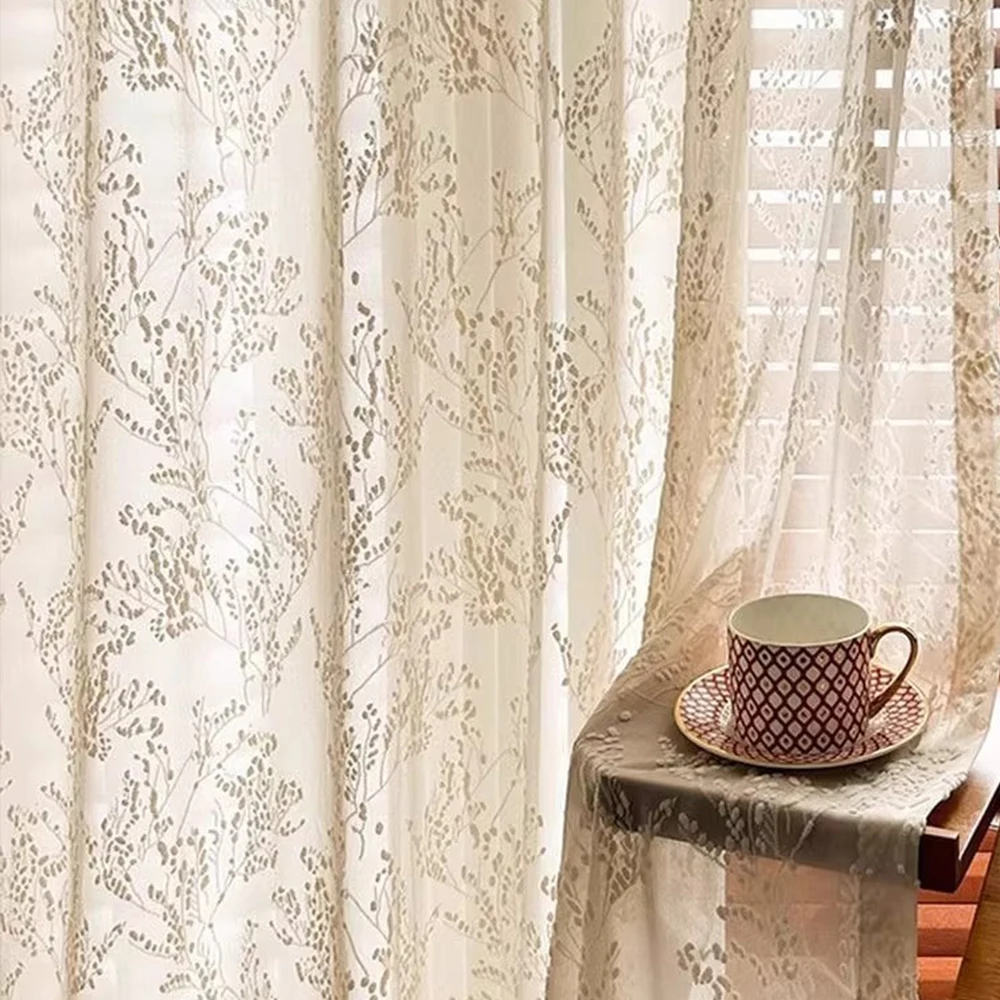 French Lace Embroidered Sheer Curtain Panel, Minimalist Style Drapes for Bedroom Living Room Balcony Window, High-End Light-Pene