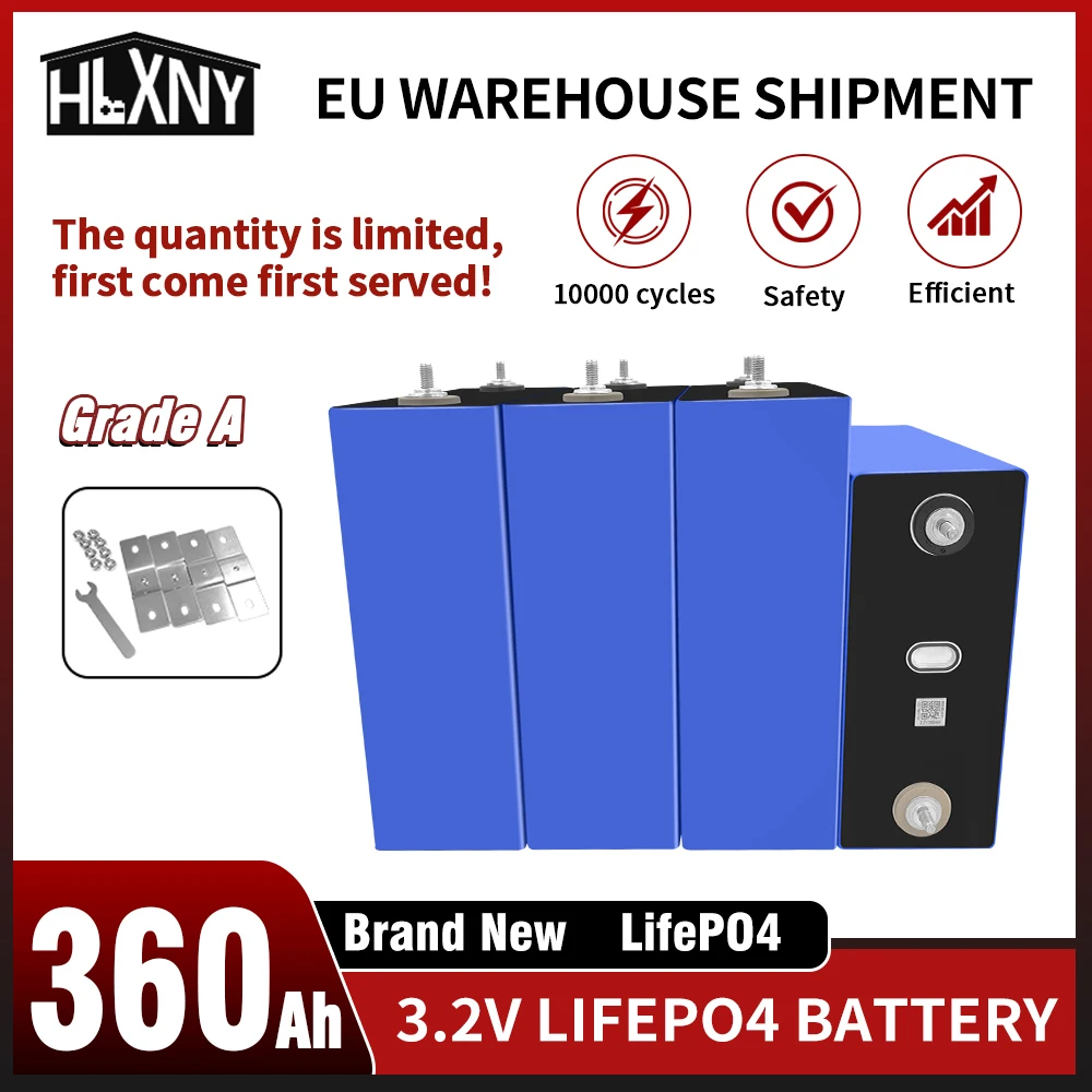 HLXNY LiFePO4 320Ah 360Ah Klasse-A LFP-Zellenbatterie 12V 24V 48V DIY-Kit für Campingfahrzeuge RV EV Solarpanel-Set Nowa Bateria