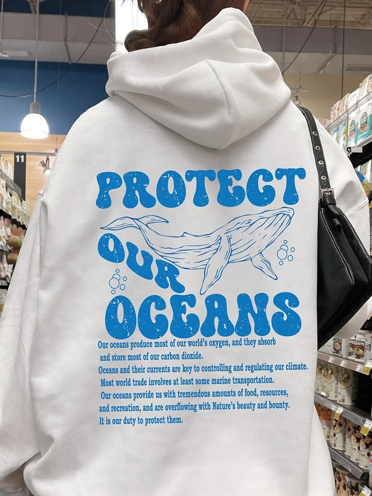 Protect Our Oceans Respect The Local Printed Hooded Women Hoodies Plus Size Sweatshirt Autumn Winter Female Casual Streetwear