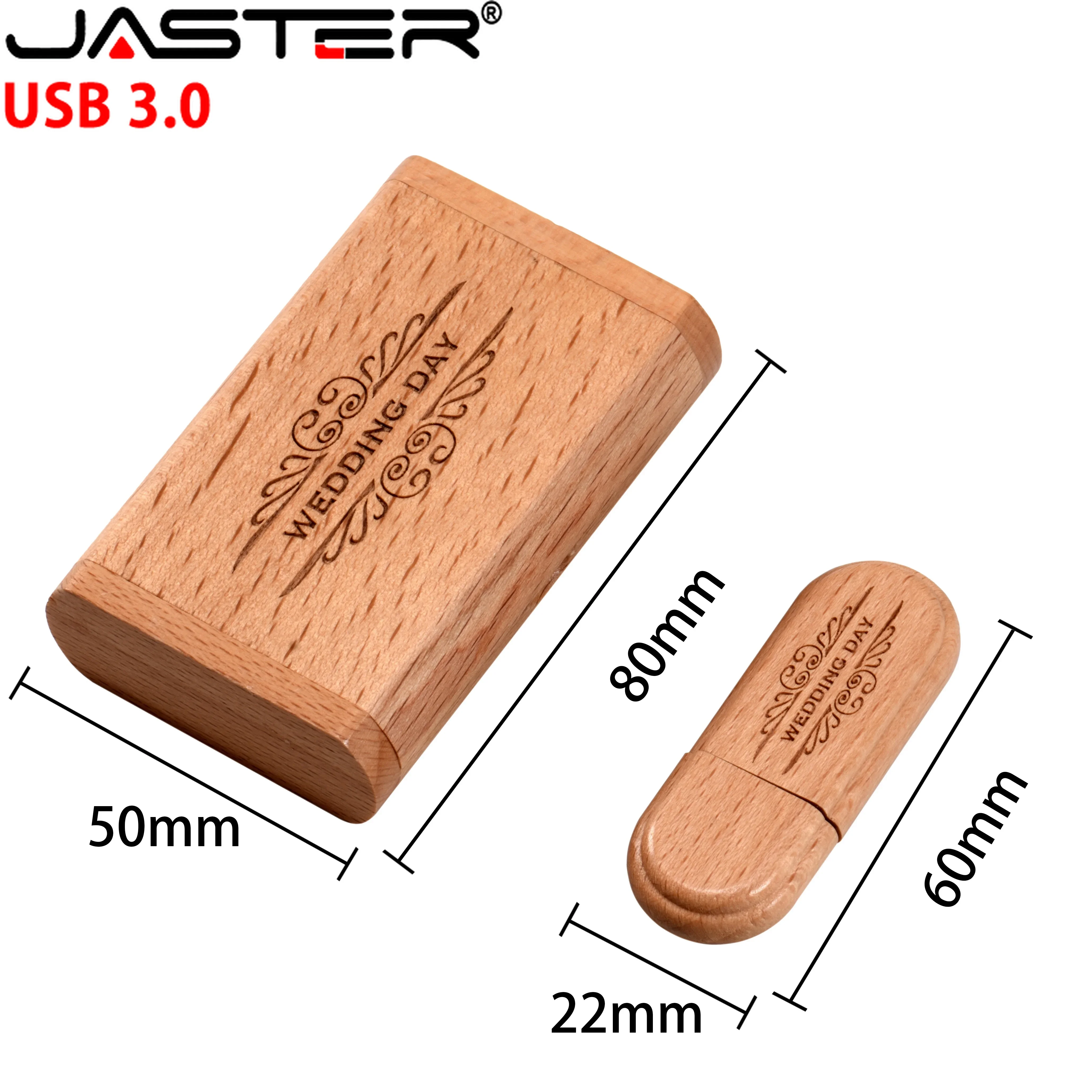 JASTER USB 3.0 Flash Drive Free Custom Logo Wooden Box Pen Drive Wood Memory Stick Wedding Gifts Pendrive 128GB 64GB 32GB U Disk