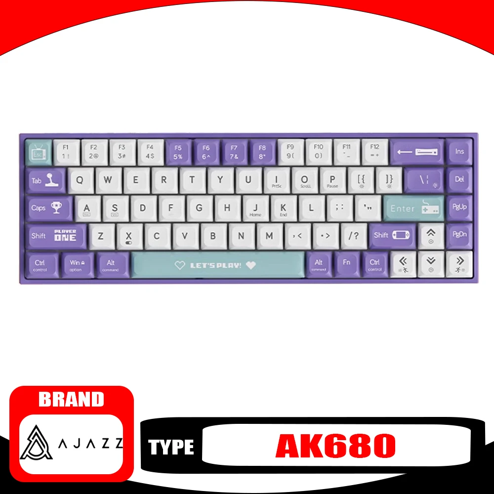 

Клавиатура Ajazz Ak680 Механическая Беспроводная игровая с поддержкой Bluetooth и Rgb