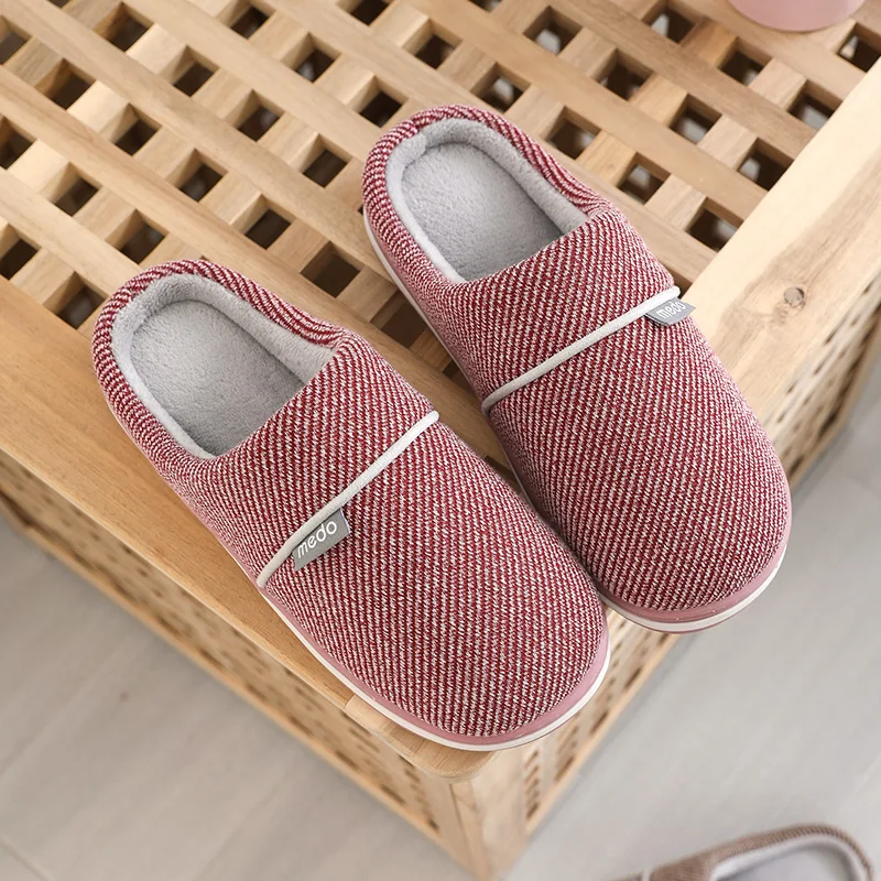 Couple Winter Cotton Home Slippers Comfort Non-Slip Warm Soft Round Slippers Bedroom Anti Slip Soft Simple Plush House Shoes