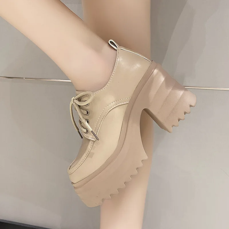 

Женские туфли-лоферы на платформе с массивным каблуком 10 см, черные, в британском стиле, осенние, на толстой подошве, новинка 2026 года