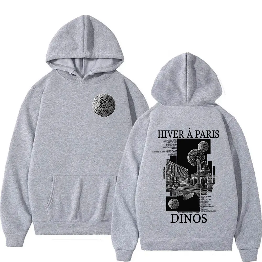 Rapper DINOS HIVER A PARIS Tour 2025 Graphic Hoodie Men's Fashion Hip Hop Oversized Sweatshirt Fleece Pullover Hooded Streetwear
