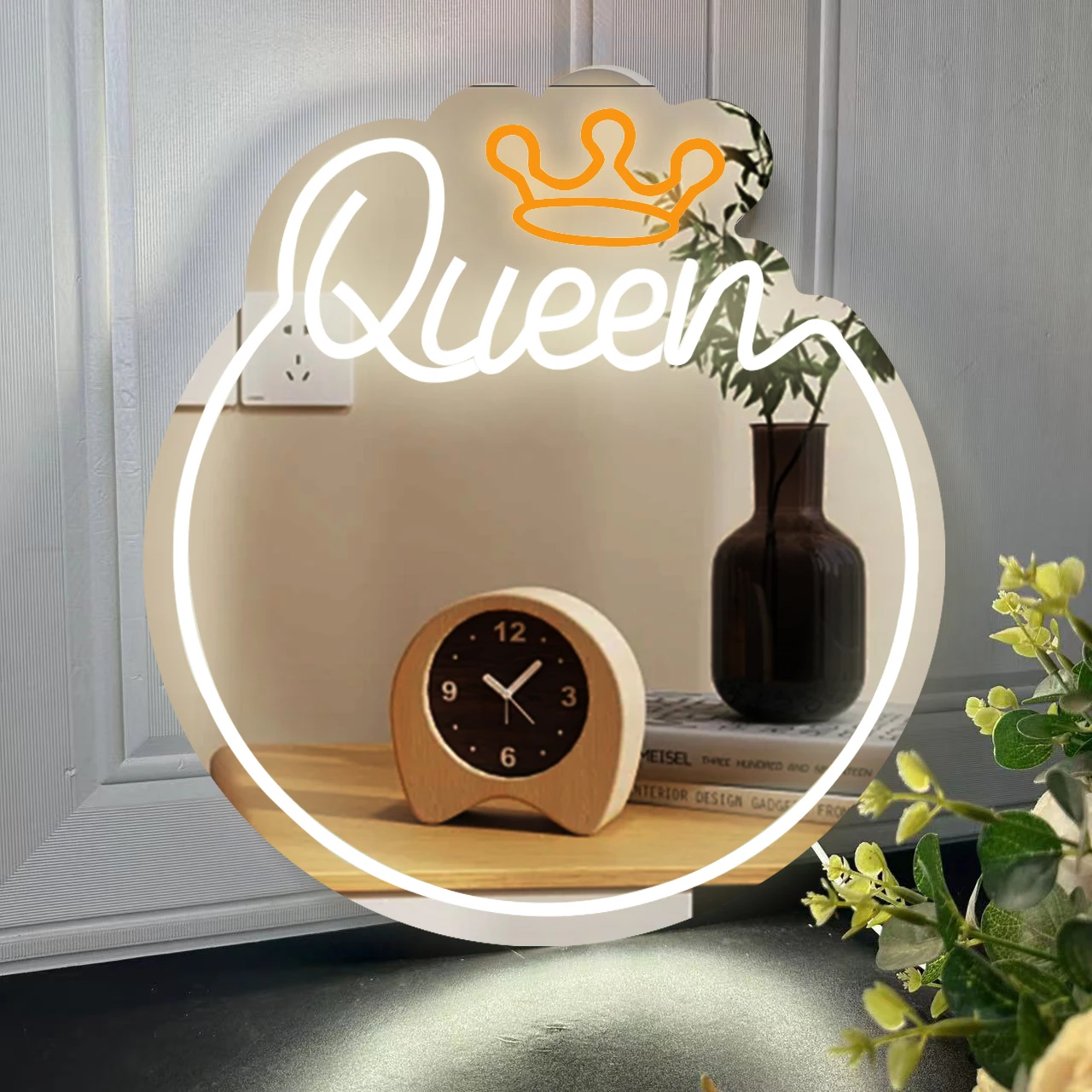 Crown Neon Light, 16x14 inch Vanity Mirror with Neutral LED Light, Wall Mounted Queen Neon Mirror for Dress Room, Living Room