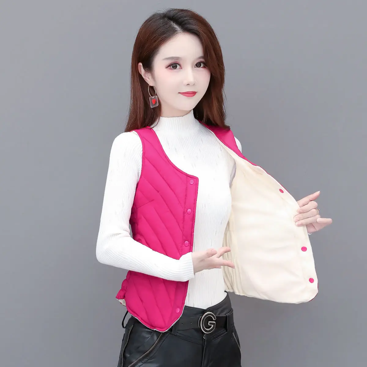 Women Autumn Winter Fashion Simplicity All-match Button Solid Color V-neck Women Clothes Appear Thin Cotton Liner Thick Vest top