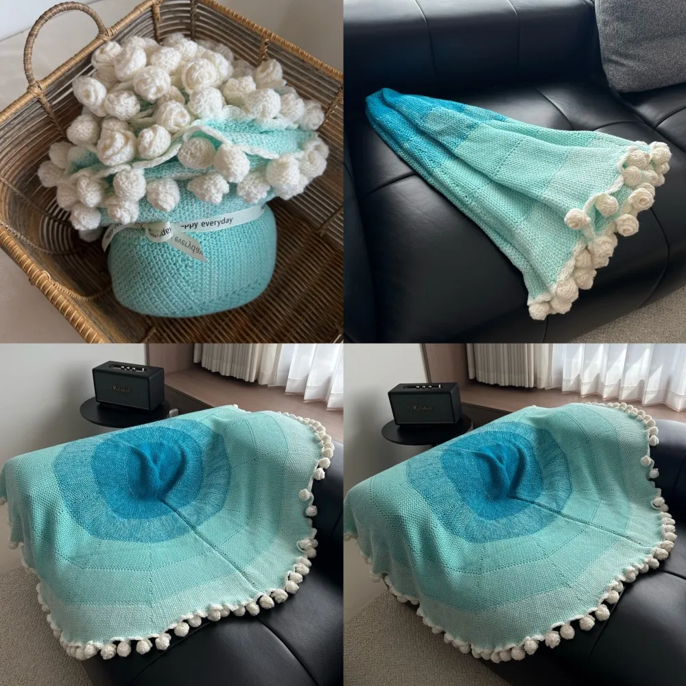 Finished Colored Rose Bouquet Blanket, Handmade Knitted Blanket, Gift Giving, Holiday Cover Blanket Comfortable Bedding