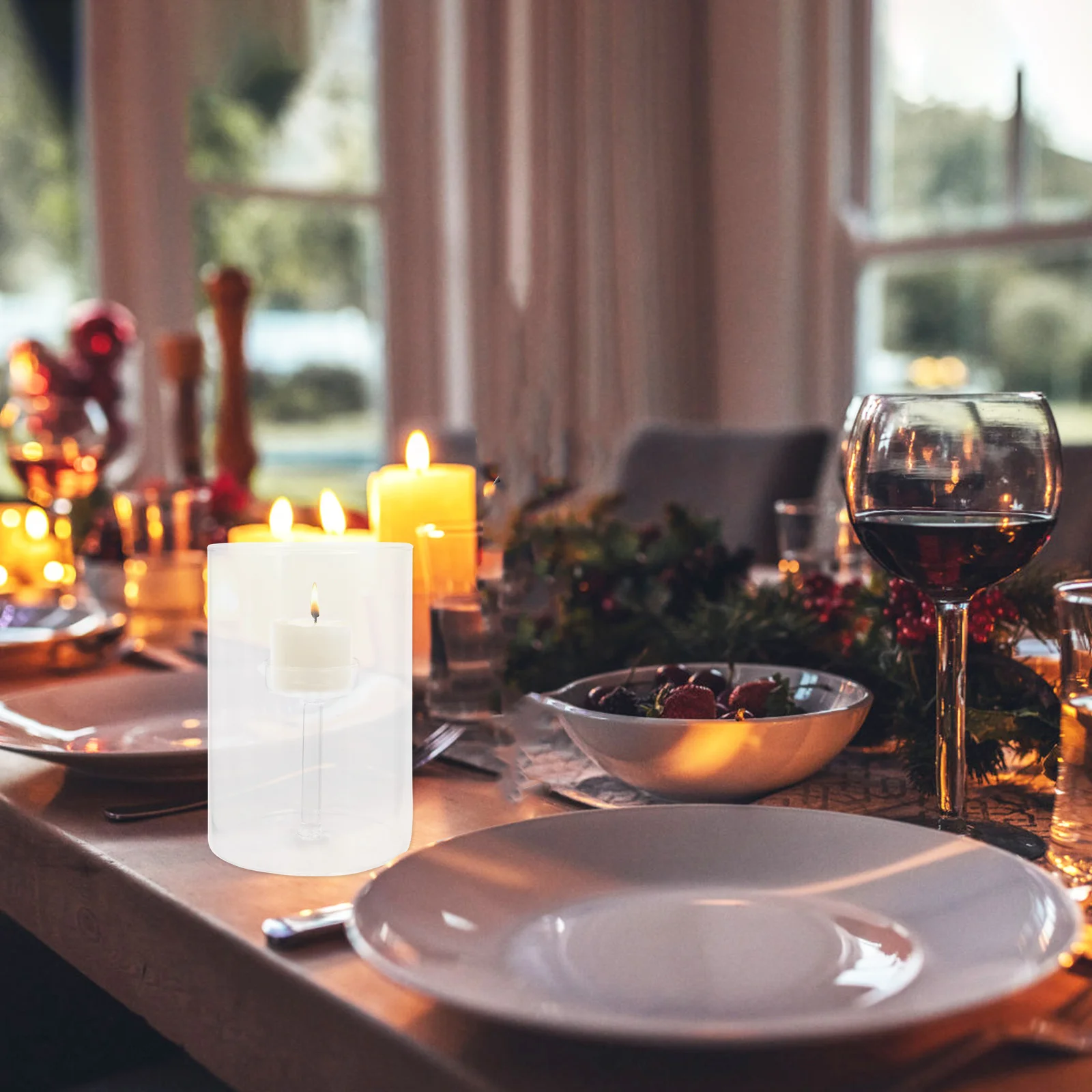 

Clear Glass Cylinder Holder Sturdy Craft Design for Fireplace Table Party Wedding Dining Room Decoration