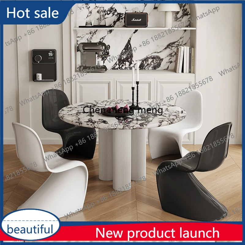 

M46 Upscale Round Marble Table Set - French Round Marble Table with Cream Chairs,Inspired Modern Aesthetic for Modern Apart