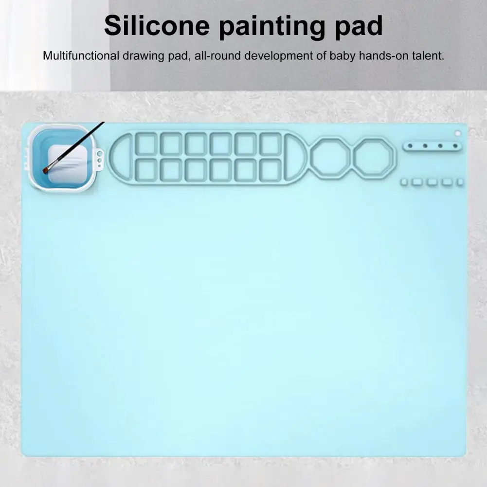 Silicone Craft Mat Drawing Mat Food Grade Silicone Painting Mat with Cup Non-stick Art Brush Cleaner Diy Clay Craft for Kids