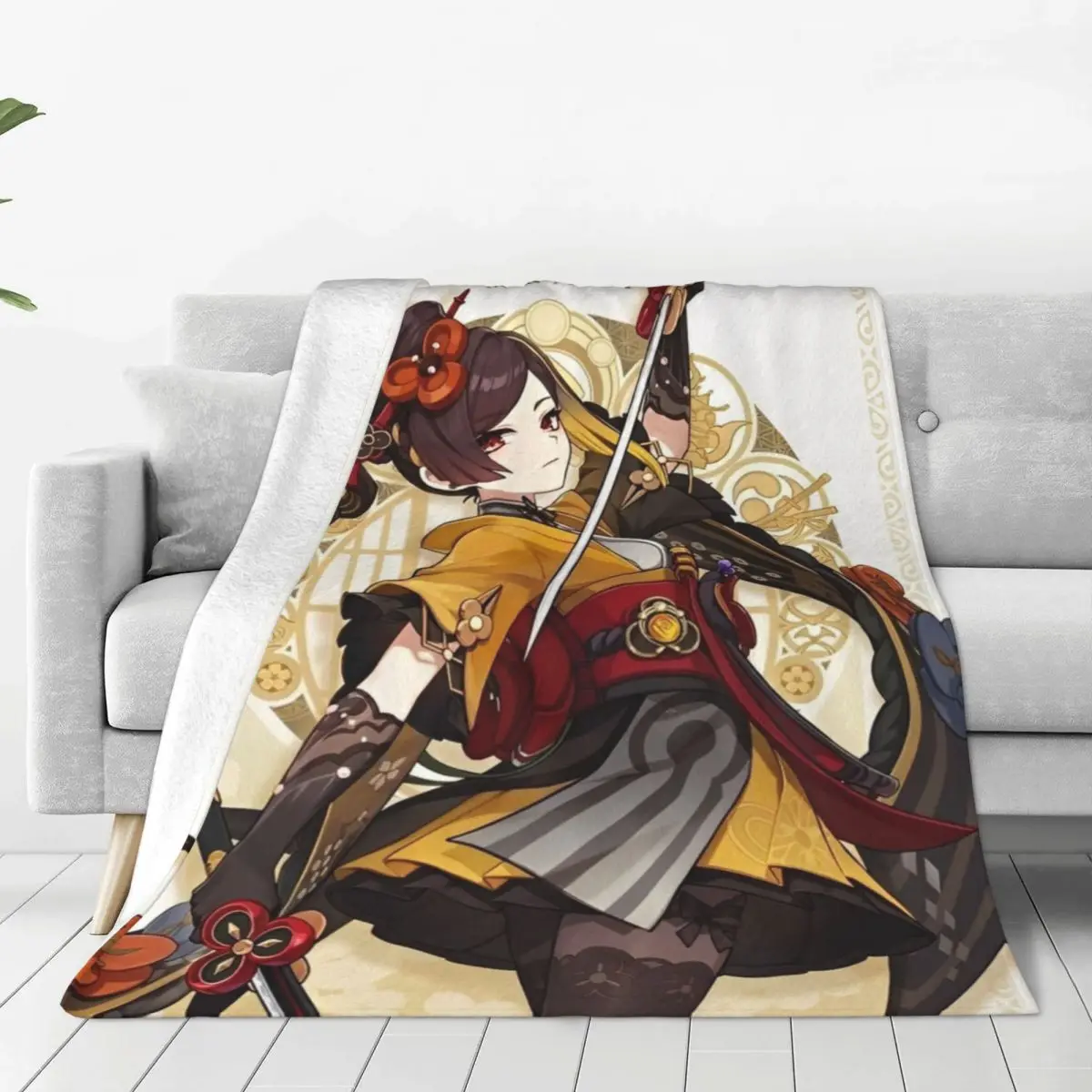 

Genshin Impact Chiori Blanket Anime Game Cartoon Wool Funny Breathable Throw Blankets for Bedding Lounge Spring/Autumn Travel