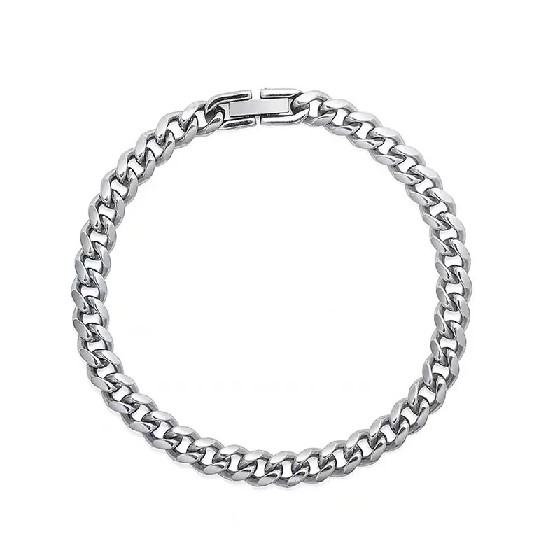 316L Stainless Steel Bracelet for Men Women Hip Hop Cuban Chains Male Metal Hand Chains Steel Wristband Jewelry 17/19/21 CM