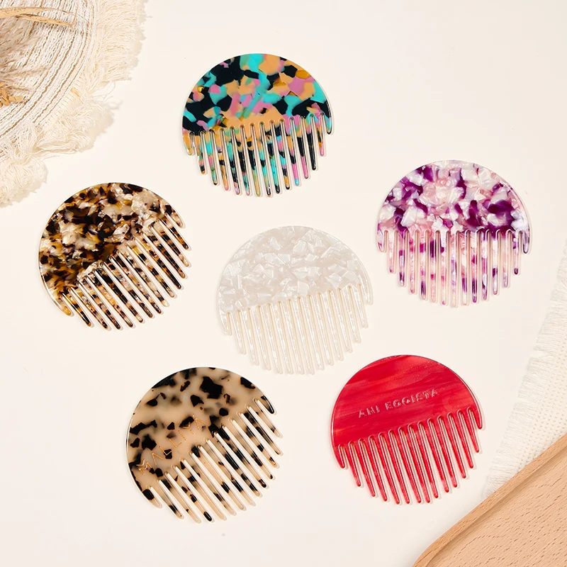 

With Other Customer Logo Multi-colors Elegant Marble Print Acetate Hair Comb 9.8cm Round Styling Anti-Static Brush For Women