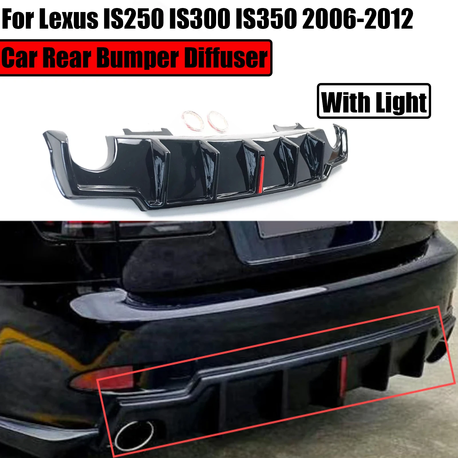 

Rear Bumper Diffuser With Light For Lexus IS250 IS300 IS350 2006-2012 Car Accessories Spoiler Splitter Diffuser Body Kit