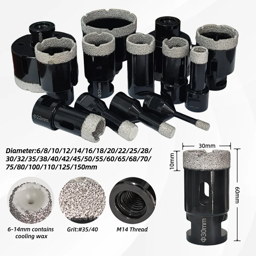1PC M14 Thread Brazed Diamond Drill Bits For Drilling Hole Opener Glass Ceramic Tiles And Concrete Core Drill Bit Tools 6-150mm